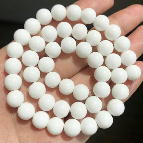 Naturstein-Perlen aus dunkelblauem Chalcedon und Jade, rund, lose Abstandsperlen zur Schmuckherstellung, 4/6/8/10/12 mm, DIY, handgefertigte Armbänder – mattweißer Achat – 6 mm (ca. 62 Stück) von JMGDJ