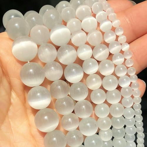 Naturstein-Perlen aus dunkelblauem Chalcedon und Jade, rund, lose Abstandsperlen zur Schmuckherstellung, 4/6/8/10/12 mm, DIY, handgefertigte Armbänder – weißes Katzenauge – 10 mm (ca. 36 Stück) von JMGDJ