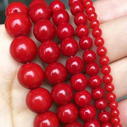 Naturstein-Perlen aus dunkelblauem Chalcedon und Jade, rund, lose Abstandsperlen zur Schmuckherstellung, 4/6/8/10/12 mm, handgefertigte Armbänder zum Selbermachen, rote Koralle, 6 mm (ca. 62 Stück) von JMGDJ