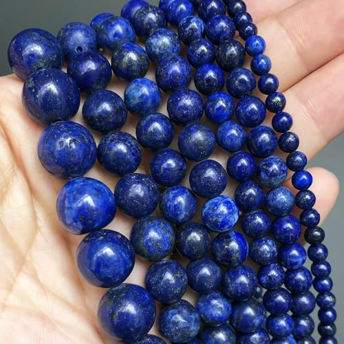 Naturstein-Perlen aus dunkelblauem Chalcedon und Jade, rund, lose Abstandsperlen zur Schmuckherstellung, 4/6/8/10/12 mm, handgefertigte Armbänder zum Selbermachen – Lapislazuli – 10 mm (ca. 36 Stü Naturstein-Perlen aus dunkelblauem Chalcedon und Jade, rund, lose Abstandsperlen zur Schmuckherstellung, 4/6/8/10/12 mm, handgefertigte Armbänder zum Selbermachen – Lapislazuli – 10 mm (ca. 36 Stü von JMGDJ