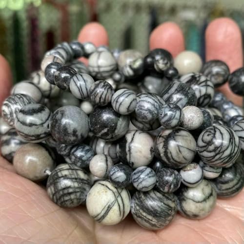 Natursteinperlen, 4, 6, 8, 10 mm, Tigerauge, Lava, Amazonit, Türkis, Achat, Jaspis, Perlen zur Schmuckherstellung, DIY-Armband, Halskette – Schwarzer Web-Jaspis – 4,0 mm, 88 bis 91 Stück Natursteinperlen, 4, 6, 8, 10 mm, Tigerauge, Lava, Amazonit, Türkis, Achat, Jaspis, Perlen zur Schmuckherstellung, DIY-Armband, Halskette – Schwarzer Web-Jaspis – 4,0 mm, 88 bis 91 Stück von JMGDJ