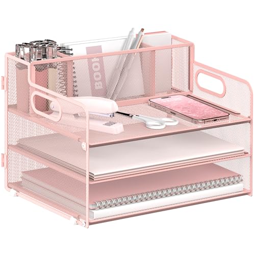 JMHUD Briefablage aus Papier mit 3 Ebenen, Stifthalter, Netz-Schreibtischzubehör und Arbeitsplatz-Organizer mit Griff, Aktensortierer, Bürobedarf für Schreibtisch, Rosa JMHUD Briefablage aus Papier mit 3 Ebenen, Stifthalter, Netz-Schreibtischzubehör und Arbeitsplatz-Organizer mit Griff, Aktensortierer, Bürobedarf für Schreibtisch, Rosa von JMHUD