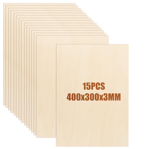 JMIATRY 15 Stück Sperrholzplatte 3mm, Lindenholz 400 * 300 * 3mm, Holzplatten zum Basteln, Holzplatte für DIY, Modell, Malen, Gravieren von JMIATRY