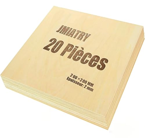 JMIATRY 20 Stück Sperrholzplatte 2mm, Lindenholz 200 * 200 * 2mm, Holzplatten zum Basteln, Holzplatte für DIY, Modell, Malen, Gravieren von JMIATRY