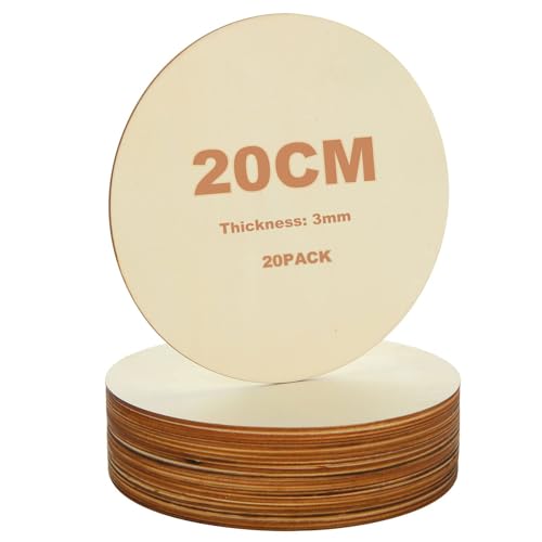 JMIATRY 20 Stück Holzscheiben 20 cm Durchmesser, Holzplatte Rund 20cm - 3 mm dicke, Runde Sperrholzplatten für Handwerk, Dekorationen, DIY JMIATRY 20 Stück Holzscheiben 20 cm Durchmesser, Holzplatte Rund 20cm - 3 mm dicke, Runde Sperrholzplatten für Handwerk, Dekorationen, DIY von JMIATRY