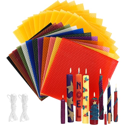 JMIATRY 24 Stück Bienenwachskerzen 20X20CM, Bienenwachsplatten für Kerzen Bienenwachskerzen Selber Machen Set für Chanukka und Partys von JMIATRY