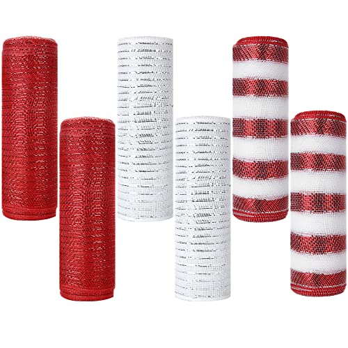 JMIATRY 6 Rollen Deko-Netzband, 25,4 cm x 9,1 m Metallfolienband, 3 Farben, Deko-Netzrollen für Kranzherstellung, Girlanden, Basteln und Weihnachtsdekoration JMIATRY 6 Rollen Deko-Netzband, 25,4 cm x 9,1 m Metallfolienband, 3 Farben, Deko-Netzrollen für Kranzherstellung, Girlanden, Basteln und Weihnachtsdekoration von JMIATRY
