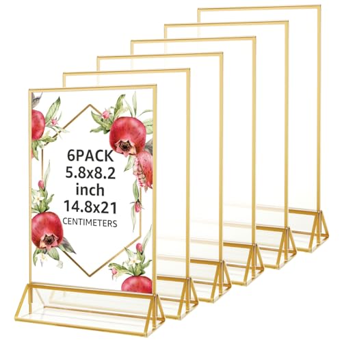JMIATRY 6 Stück Tischaufsteller Tafel, A5 Thekenaufsteller Gold, Goldener doppelseitiger Bilderrahmen für Ausstellungen, Tischnummern, Fotorahmen, Hochzeit Tischnummer JMIATRY 6 Stück Tischaufsteller Tafel, A5 Thekenaufsteller Gold, Goldener doppelseitiger Bilderrahmen für Ausstellungen, Tischnummern, Fotorahmen, Hochzeit Tischnummer von JMIATRY