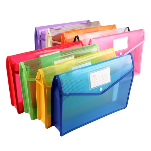 JMIATRY 9 Stück Dokumententasche A4, Dokumentenmappe A4 Kunststoff, Sammelmappen Projektmappen mit Druckknopf für Büro Schule Reise, 9 Farben von JMIATRY