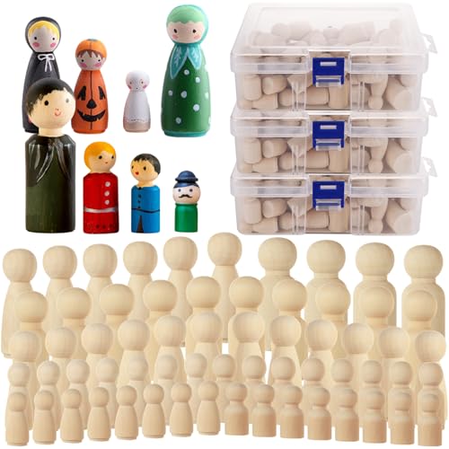 JMIATRY Holzklammern, 150 Stück, unlackiertes Holz, Figuren mit Aufbewahrungsbox, für Puppen, Familie, Holzvölker für Bastelprojekte und Dekoration (8 Größen, 1,3 bis 6,5 cm) von JMIATRY