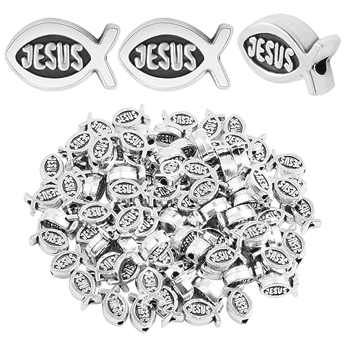 100 Stück Jesus Fisch Abstandshalter Perlen Antik Silber Religiöse Charm Perlen tibetische Legierung christliche Fischform lose Perlen für DIY Armband Halskette Schmuck machen Zubehör von JMKTOOL