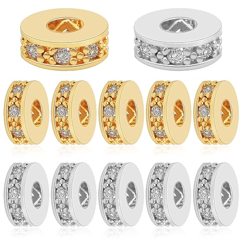 12 Stück Messing Cubic Zirkonia Spacer Beads Flache Runde Micro Pave Zirkonia Charm Perlen Rondelle Strass Abstandshalter Perlen für DIY Armband Halskette Schmuckherstellung Zubehör 2 Farben 12 Stück Messing Cubic Zirkonia Spacer Beads Flache Runde Micro Pave Zirkonia Charm Perlen Rondelle Strass Abstandshalter Perlen für DIY Armband Halskette Schmuckherstellung Zubehör 2 Farben von JMKTOOL