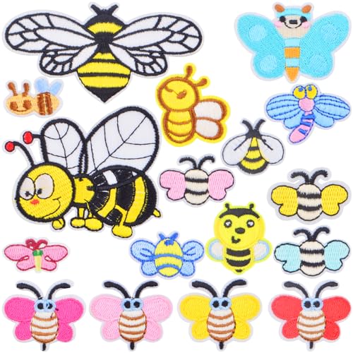 17 Stück gemischte Bienen- und Schmetterlingsflicken zum Aufbügeln, niedliche bestickte Aufnäher zum Aufnähen auf Kleidung, Kleid, Hut, Jeans, Jacke, Hose, Maske, Dekorationen 17 Stück gemischte Bienen- und Schmetterlingsflicken zum Aufbügeln, niedliche bestickte Aufnäher zum Aufnähen auf Kleidung, Kleid, Hut, Jeans, Jacke, Hose, Maske, Dekorationen von JMKTOOL