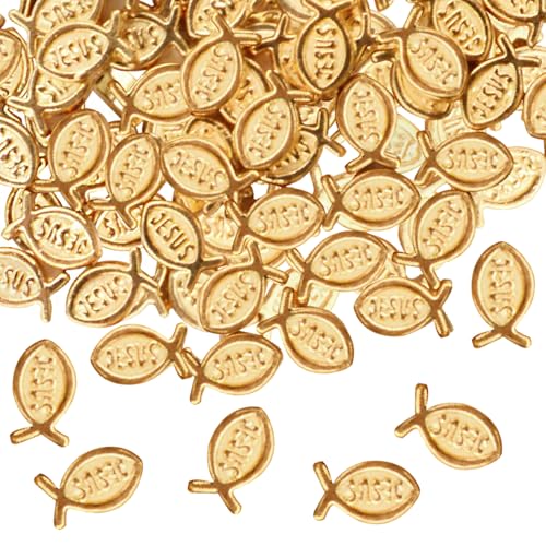 Kleine Jesus-Fisch-Abstandshalter-Perlen, Legierung, religiöse, christliche Fische, lose Perlen, Großpackung, Ostern, dekoratives Zubehör für DIY-Schmuckherstellung, Perlenhandwerksprojekte, KC Gold Kleine Jesus-Fisch-Abstandshalter-Perlen, Legierung, religiöse, christliche Fische, lose Perlen, Großpackung, Ostern, dekoratives Zubehör für DIY-Schmuckherstellung, Perlenhandwerksprojekte, KC Gold von JMKTOOL