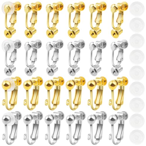 Ohrring-Konverter-Komponenten aus Messing mit 24 transparenten Ohrpolstern für nicht durchstochene Ohren, DIY-Ohrringe, Schmuckherstellung, 24 Stück Ohrring-Konverter-Komponenten aus Messing mit 24 transparenten Ohrpolstern für nicht durchstochene Ohren, DIY-Ohrringe, Schmuckherstellung, 24 Stück von JMKTOOL