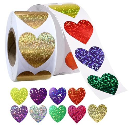 Herz Sticker Aufkleber Herzen 1000 Stück Glitzer Belohnungssticker Sticker Liebe Herz 25mm Herzsticker Herzaufkleber für Basteln von JMOOT