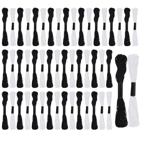 Stickgarn Schwarz Weiß 50 Stück Baumwolle Embroidery Thread Kreuzstich Garn Stickgarne Stickfaden für Sticken Basteln Kreuzstich von JMOOT