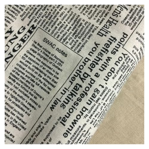 JMORCO Leinenstoff 50x150cm Retro Zeitung Brief Gedruckt Baumwolle Leinen Patchwork Stoff Nähen Material DIY Handgemachte Quilten Patchwork Tuch(Black Letter,50x150cm) von JMORCO