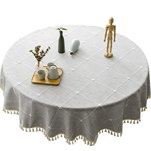 JMTLLTMZB Runde Tischdecke, Im Europäischen Stil Haushalt Baumwolle Und Leinen Gitterrundtischtuch, Couchtisch, Tischtuch Tischtuch, Maximaler Durchmesser 220cm (Color : Gray, Size : 220cm) von JMTLLTMZB
