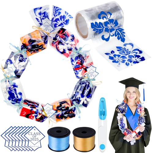 Candy Lei Schlauch zum Schulabschluss, 22,9 x 20 m, für den Schulabschluss, Klasse 2025, hawaiianischer Grad, mit langen Bändern für Abschlussfeier, Party, Geschenk, Kranz, DIY Candy Lei Schlauch zum Schulabschluss, 22,9 x 20 m, für den Schulabschluss, Klasse 2025, hawaiianischer Grad, mit langen Bändern für Abschlussfeier, Party, Geschenk, Kranz, DIY von JMUQ