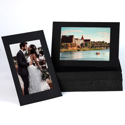 JMUQ 50 Stück Papier-Bilderrahmen 10,2 x 15,2 cm, schwarze Bilderrahmen, Papp-Bilderrahmen mit Staffelei, Bulk-Papier-Bilderrahmen für Hochzeit, Abschlussfeier, DIY Klassenzimmer Handwerk von JMUQ