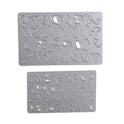 2 Set Metall Stanzschablonen Metall Schneiden Schablonen Stanzformen Silber für DIY Scrapbooking Album, Schneiden Schablonen Papier Karten Sammelalbum Deko (Großbuchstaben + Kleinbuchstaben + Zahlen) von JNCH