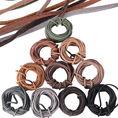 3mm x 50m Leder Schnur Faux Faden Lederband für Armband Halskette Faux Wildleder Schnur String Handwerk DIY Schmuck Braun Schwarz 10 Farben (5m jeder Farbe) von JNCH