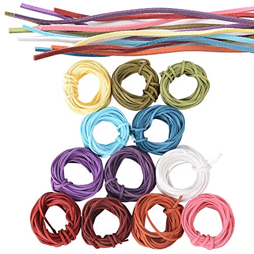 3mm x 60m Leder Schnur Faux Faden Lederband für Armband Halskette Faux Wildleder Schnur String Handwerk DIY Schmuck Weiß Blau 12 Farben (5m jeder Farbe) von JNCH