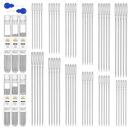 60 Stück Handnähnadeln, 7 Größen, große Öhrennadeln, Leder-Stickgarnnadel, Edelstahl-Stricknadel, Quiltnadel für Handnähen, Handwerk, Reparatur mit Einfädler von JNENERY
