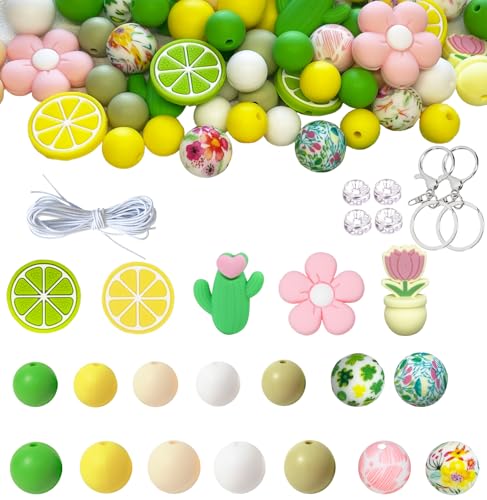 112-teiliges Silikonperlen-Set für Schlüsselanhängerherstellung, 15 mm Brennperlen mit Charms und elastischer Schnur, DIY-Zubehör für handgefertigte Geschenke, Armbänder, Stiftdekorationen 112-teiliges Silikonperlen-Set für Schlüsselanhängerherstellung, 15 mm Brennperlen mit Charms und elastischer Schnur, DIY-Zubehör für handgefertigte Geschenke, Armbänder, Stiftdekorationen von JNEWIN