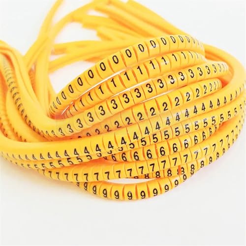 Labels Kabeletiketten, PVC-Kabelmarkierung EC-0 EC-1, Kabeldrahtmarkierung, Nummer 0 bis 9, Kabelgröße 1,5 mm², gelbe Farbe, PVC-Kabelmarkierungen, Isolierungsmarkierung(Ec-1-yellow-0-9) von JNHGSHUAISDF