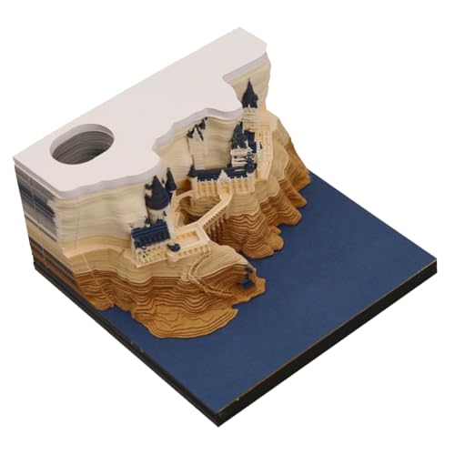 JNJOOD 1 Set Tischkalender mit Schloss 3D mit LED-Lichtern, Tischkalender mit geschnitzter Kunst auf Papier, Wochenkalender mit Schloss, Notizblock, Stifthalter von JNJOOD