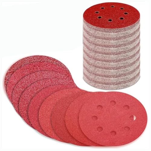 JNJOOD 170 Schleifscheiben 5 Zoll 8 Löcher mit Haken und 40 60 80 120 180 240 320 400 600 Schleifpapier rund Körnung für Schleifmaschine von JNJOOD