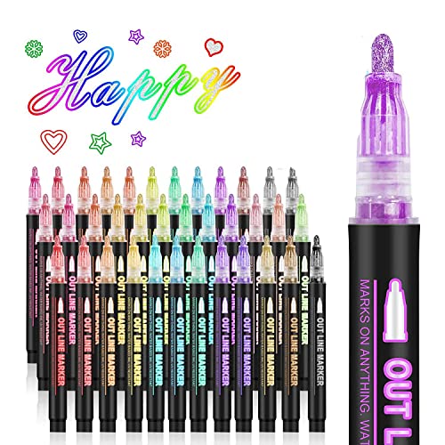 JNJOOD Doppelmarker, 36 Farben Super Squiggles Shimmer, Metallic-Marker mit automatischer Kontur JNJOOD Doppelmarker, 36 Farben Super Squiggles Shimmer, Metallic-Marker mit automatischer Kontur von JNJOOD