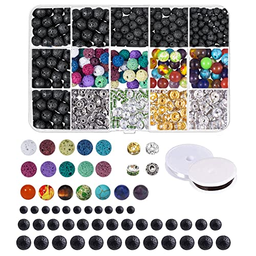 JNJOOD Lava-Perlen Set aus Steinen, bunte Perlen, Abstandshalter aus Legierung für diffuses Essentials, DIY-Schmuckzubehör für Erwachsene von JNJOOD