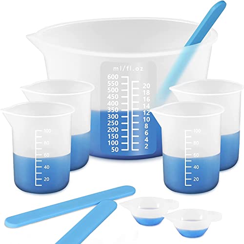 JNJOOD Messbecher aus Silikon für Epoxidharz, Harzbedarf mit 600 und 100 ml, Silikonstäbchen, Mischwerkzeug von JNJOOD