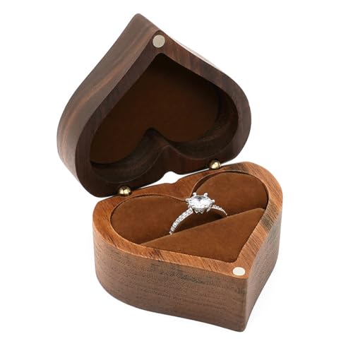 JNJOOD Ringbox in Herzform Schmuckschatulle für Ringe aus Holz Romantische Ringhalter für Verlobungsringe Box für Verlobungsringe Jubiläumsvorschlag,B von JNJOOD