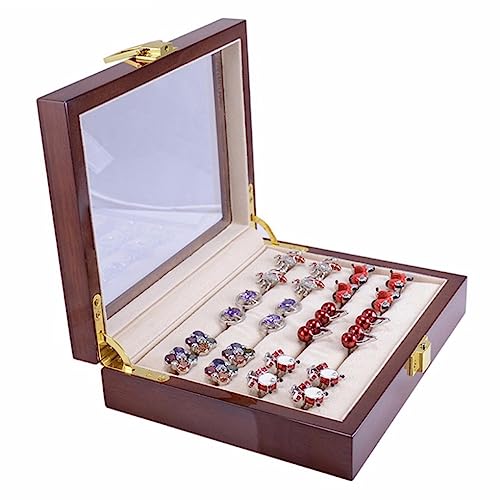 JNJOOD Schachtel für ManschettenknöPfe Aus Glas für Herren, Bemalte Holzkollektion, Aufbewahrungsbox für 12 Paar Ringe, Schmuckschatulle von JNJOOD