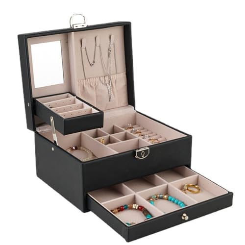 JNJOOD Schmuckschatulle mit doppelter Schublade aus PU, große Kapazität, Ohrringe, Halskette, Schmuckaufbewahrungsbox, langlebig und einfach zu bedienen. von JNJOOD