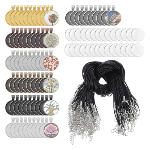 JNJOOD Set mit 210 Anhängern mit Cabochons aus Glas und Kordeln für Halsketten zur Herstellung von Schmuck, Anhängern und Halsketten von JNJOOD