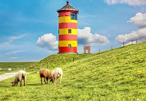 JNNPY Stickbilder Vorgedruckt Kreuzstich,11CT Kreuzstich Stickpackungen Vorgedruckt,Blauer Himmel, weiße Wolken, Leuchtturm,Kreuzstich Set Vorgedruckt für Wandkunst-Heimdekoration 40X50cm von JNNPY