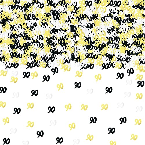 90 Konfetti für Geburtstagsparty, Zahl 90, Pailletten, 90. Jahrestag, Party, Glitzer, Metallic-Folie, Tischstreuung für Party, Tischdekoration oder DIY (goldfarben, schwarz, silber) von JNSAXMI