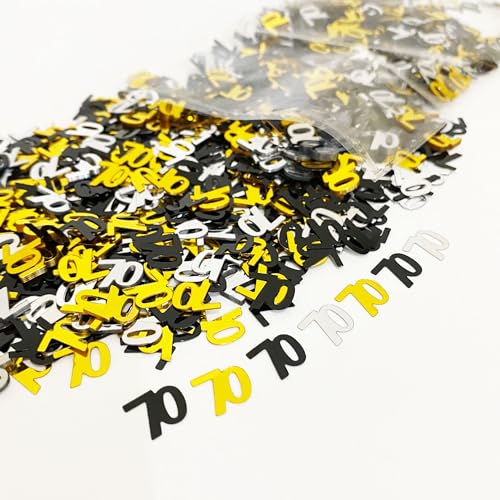 Konfetti für Geburtstagsparty, Zahl 70, Pailletten, 70. Jahrestag, Party, Glitzer, Metallic-Folie, Tischstreuung für Party, Tischdekoration oder DIY (goldfarben, schwarz, silber) von JNSAXMI