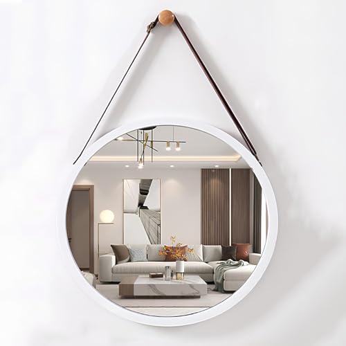 Kleiner runder Wandspiegel, Kosmetikspiegel mit Bambusrahmen und verstellbarem Lederband zum Aufhängen, für die Wanddekoration zu Hause, Badezimmer, Wohnzimmer, Schlafzimmer, Eingangsbereich (weiß, 45 Kleiner runder Wandspiegel, Kosmetikspiegel mit Bambusrahmen und verstellbarem Lederband zum Aufhängen, für die Wanddekoration zu Hause, Badezimmer, Wohnzimmer, Schlafzimmer, Eingangsbereich (weiß, 45 von JNTFNE