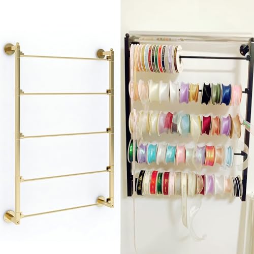 Wandmontiertes Präsentationsregal, 5-lagiger Geschenkpapier-Band-Organizer für Blumenläden, mit abnehmbaren Querstangen-Metallregalen, 6-lagiger Krawattenschal-Halter (Farbe: Gold, Größe: 80 x 75 cm) Wandmontiertes Präsentationsregal, 5-lagiger Geschenkpapier-Band-Organizer für Blumenläden, mit abnehmbaren Querstangen-Metallregalen, 6-lagiger Krawattenschal-Halter (Farbe: Gold, Größe: 80 x 75 cm) von JNTFNE