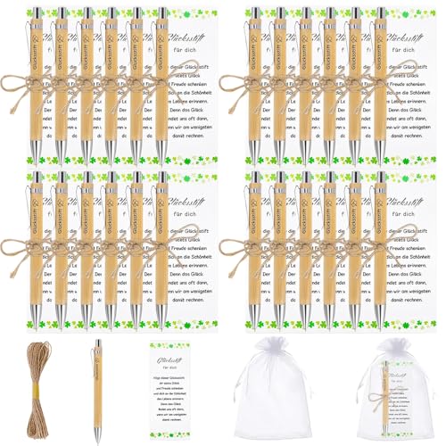 JOAASU 24 Stück Glücksstift Kugelschreiber, Geschenke für Kollegen, Schön Das Du Da Bist Gastgeschenk, Holz Kugelschreiber, Dankeskarte, für Hochzeit Kommunion Taufe Geburtstag Geschenk von JOAASU