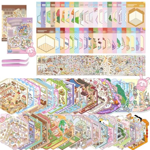 JOAASU 40Pcs DIY 3D House Stickers, Miniatur Haus Sticker 3D mit 2 Pinzette, DIY Aufkleber Therapie für Erwachsene, Fun DIY Stickers Scene, für Erwachsene und Kinder Stress Relief Pass Die Zeit JOAASU 40Pcs DIY 3D House Stickers, Miniatur Haus Sticker 3D mit 2 Pinzette, DIY Aufkleber Therapie für Erwachsene, Fun DIY Stickers Scene, für Erwachsene und Kinder Stress Relief Pass Die Zeit von JOAASU