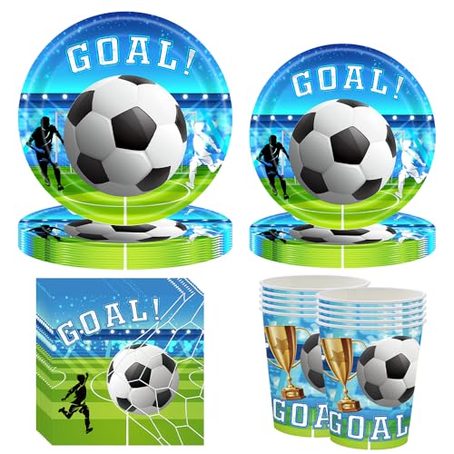 JOAASU Fußball Party Dekorationen für 20 Gäste, 80 Stück Fußball Party Geschirr Set, Fußball Party Teller Becher und Servietten, für WM Fußball Geburtstag Dekorationen JOAASU Fußball Party Dekorationen für 20 Gäste, 80 Stück Fußball Party Geschirr Set, Fußball Party Teller Becher und Servietten, für WM Fußball Geburtstag Dekorationen von JOAASU