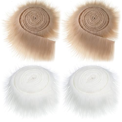 JOAASU Kunstfell zum Basteln, Furry Faux Precut Strips, Kunstleder Plüsch, 4 Stück Kunstpelzstoff, 5 x 150 CM, für Zwergenbart Weihnachtsmannhaar Wichtel DIY Basteldekoration, Weiß, Khaki JOAASU Kunstfell zum Basteln, Furry Faux Precut Strips, Kunstleder Plüsch, 4 Stück Kunstpelzstoff, 5 x 150 CM, für Zwergenbart Weihnachtsmannhaar Wichtel DIY Basteldekoration, Weiß, Khaki von JOAASU