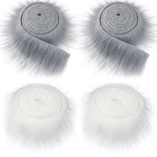 JOAASU Kunstfell zum Basteln, Furry Faux Precut Strips, Plüsch-Kunstfell-Stoff, Kunstleder Plüsch, 5CM*1.5M, Ideal zum Basteln Nähen Dekoband Plüsch Trim Stoffrolle, Weiß, Grau, 4 Stück JOAASU Kunstfell zum Basteln, Furry Faux Precut Strips, Plüsch-Kunstfell-Stoff, Kunstleder Plüsch, 5CM*1.5M, Ideal zum Basteln Nähen Dekoband Plüsch Trim Stoffrolle, Weiß, Grau, 4 Stück von JOAASU